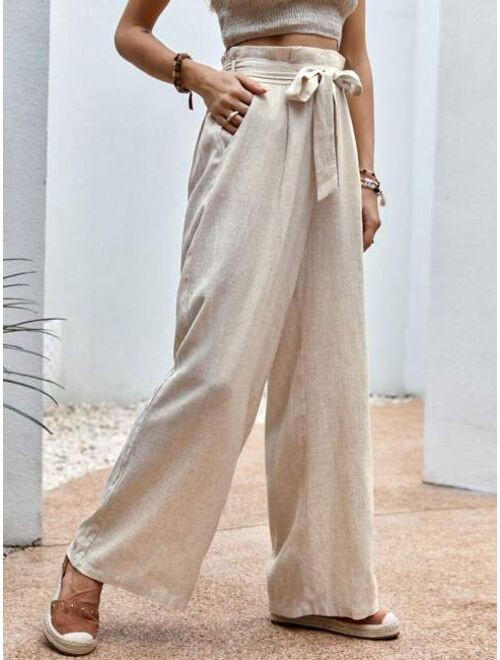 SHEIN BohoFeels Paperbag Waist Belted Wide Leg Pants