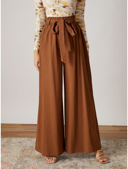 SHEIN VCAY Paperbag Waist Belted Palazzo Pants