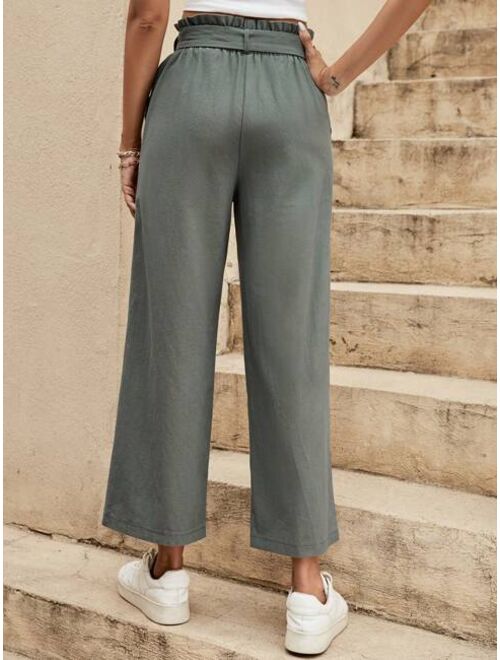 SHEIN LUNE Paperbag Waist Belted Wide Leg Pants