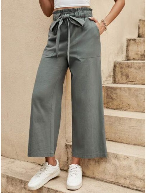 SHEIN LUNE Paperbag Waist Belted Wide Leg Pants