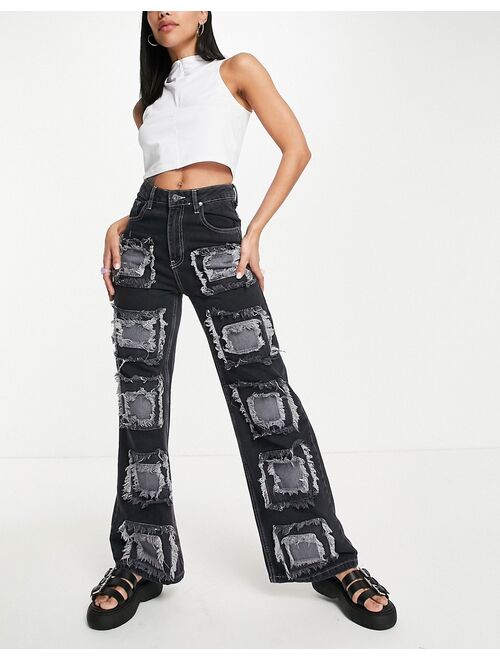 The Ragged Priest relaxed straight leg jeans in charcoal patchwork front