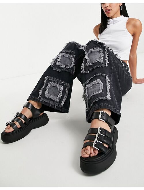 The Ragged Priest relaxed straight leg jeans in charcoal patchwork front