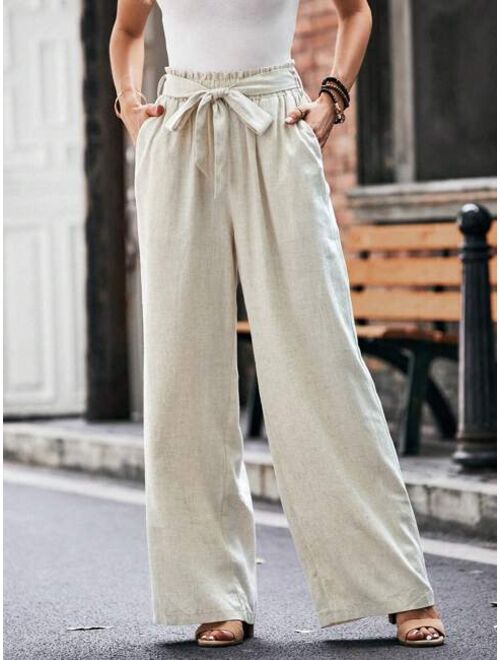 SHEIN LUNE Paperbag Waist Belted Wide Leg Pants