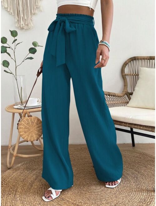 SHEIN VCAY Paperbag Waist Belted Pants