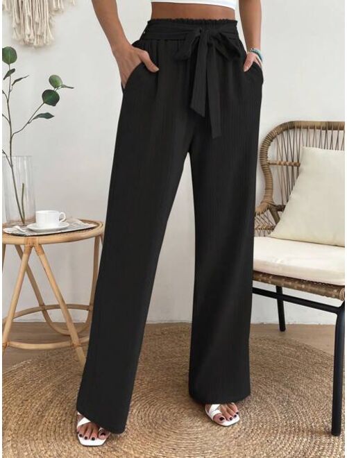 SHEIN VCAY Paperbag Waist Belted Pants