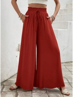 LUNE Paperbag Waist Knot Front Wide Leg Pants