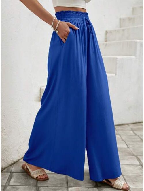 SHEIN LUNE Paperbag Waist Knot Front Wide Leg Pants