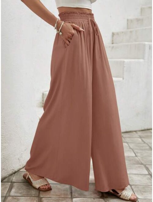 SHEIN LUNE Paperbag Waist Knot Front Wide Leg Pants