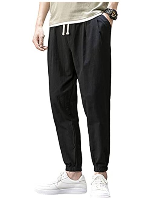 Zontroldy Men's Pants Cotton Linen Yoga Golf Beach Jogger Sweat Lounge Harem Pants Trousers