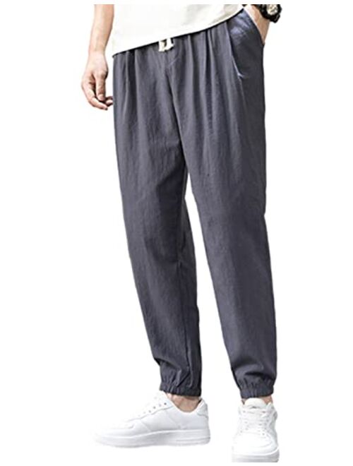 Zontroldy Men's Pants Cotton Linen Yoga Golf Beach Jogger Sweat Lounge Harem Pants Trousers