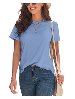 KevaMolly Basic T Shirts for Women UPF 50+ Short Sleeve Casual Summer Tops Trendy Solid Loose Fit Tshirt