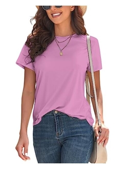 KevaMolly Basic T Shirts for Women UPF 50+ Short Sleeve Casual Summer Tops Trendy Solid Loose Fit Tshirt