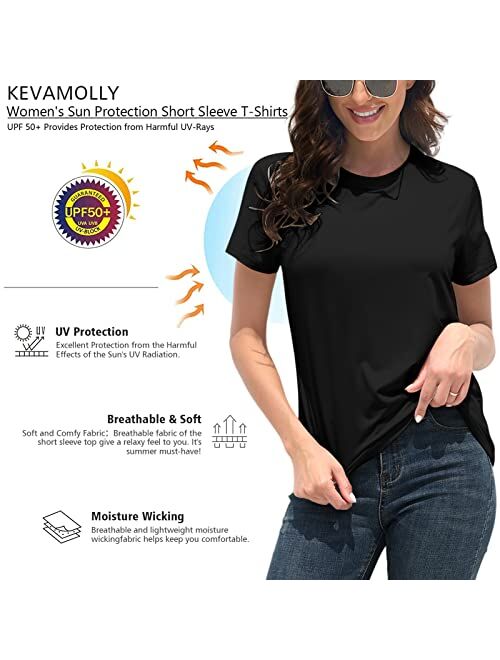 KevaMolly Basic T Shirts for Women UPF 50+ Short Sleeve Casual Summer Tops Trendy Solid Loose Fit Tshirt