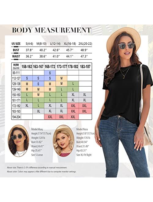 KevaMolly Basic T Shirts for Women UPF 50+ Short Sleeve Casual Summer Tops Trendy Solid Loose Fit Tshirt