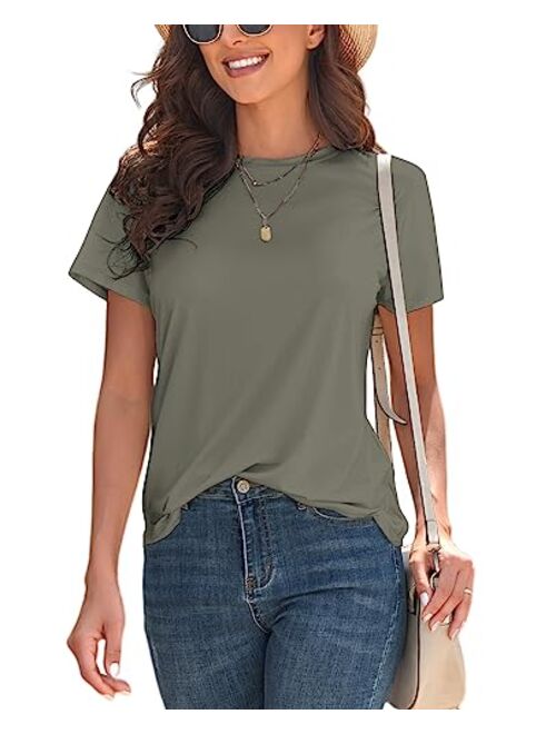 KevaMolly Basic T Shirts for Women UPF 50+ Short Sleeve Casual Summer Tops Trendy Solid Loose Fit Tshirt