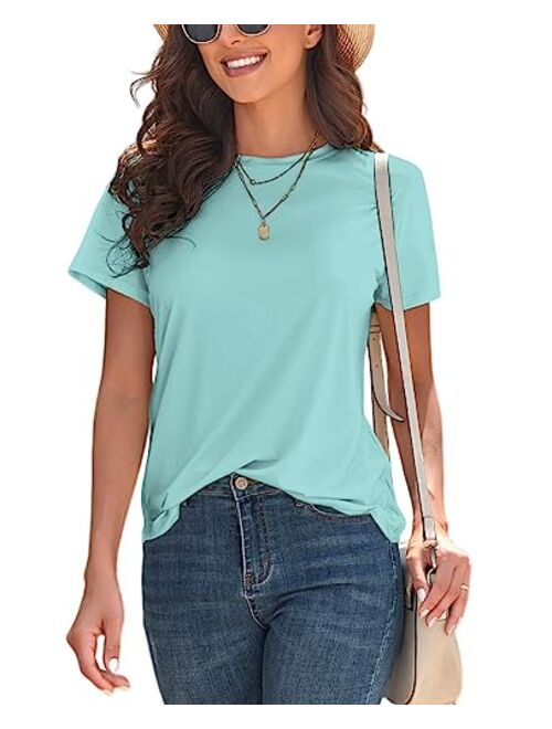 KevaMolly Basic T Shirts for Women UPF 50+ Short Sleeve Casual Summer Tops Trendy Solid Loose Fit Tshirt