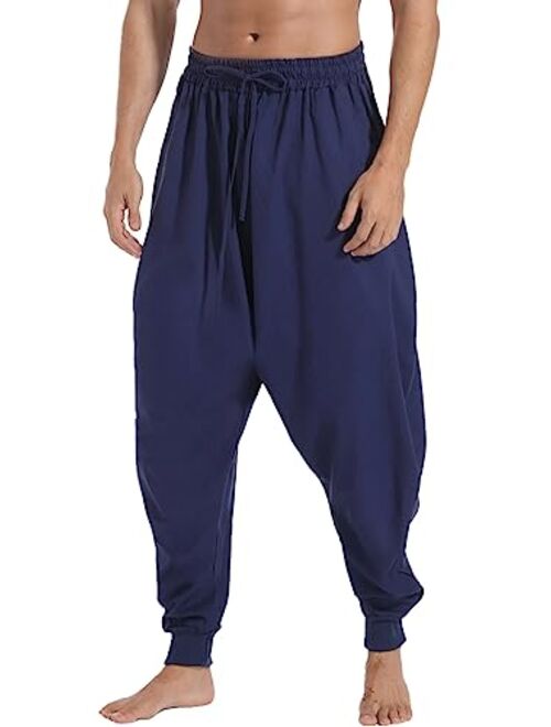 perdontoo Men's Casual Baggy Drawstring Hippie Boho Aladdin Harem Pants