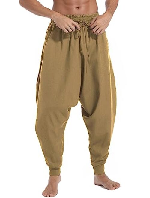 perdontoo Men's Casual Baggy Drawstring Hippie Boho Aladdin Harem Pants