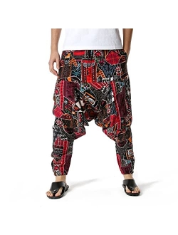 KEPUTAY Men Women Cotton Baggy Hippie Yoga Harem Pants Funky Printed Plus Size Trousers