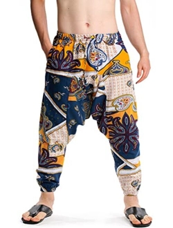 KEPUTAY Men Women Cotton Baggy Hippie Yoga Harem Pants Funky Printed Plus Size Trousers