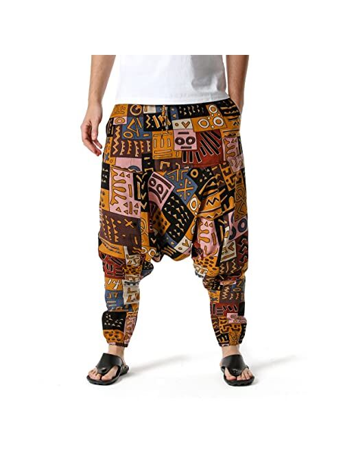 KEPUTAY Men Women Cotton Baggy Hippie Yoga Harem Pants Funky Printed Plus Size Trousers