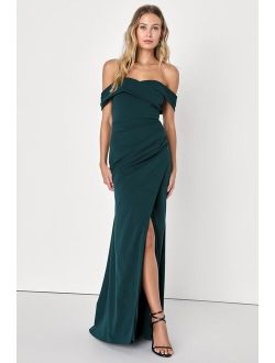 High-Class Presence Emerald Green Off-the-Shoulder Maxi Dress