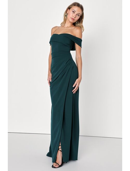 Lulus High-Class Presence Emerald Green Off-the-Shoulder Maxi Dress