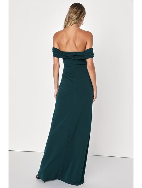 Lulus High-Class Presence Emerald Green Off-the-Shoulder Maxi Dress