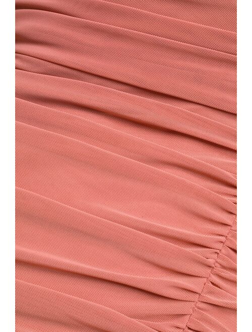 Lulus Revel in the Romance Dusty Rose Mesh Off-The-Shoulder Maxi Dress