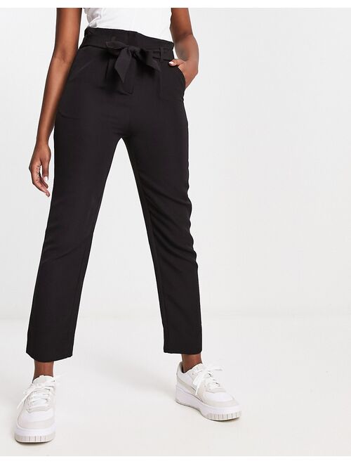 New Look paperbag tie waist straight leg pants in black