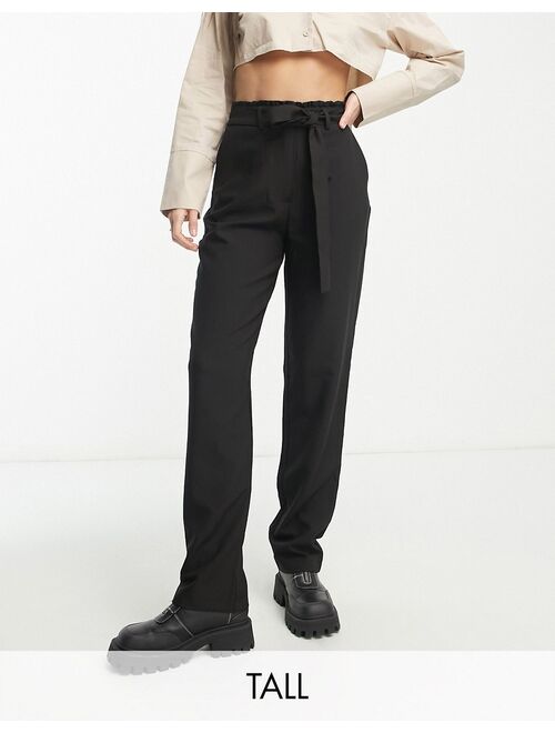 Pieces Tall paperbag waist straight pants in black