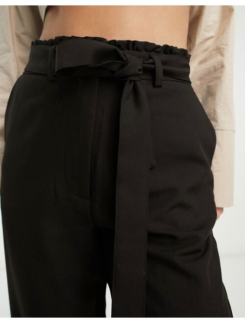 Pieces Tall paperbag waist straight pants in black