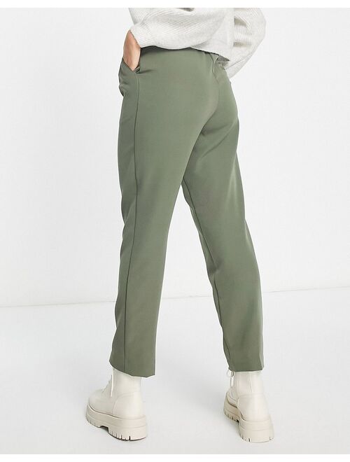 New Look paperbag tie waist straight leg pants in khaki