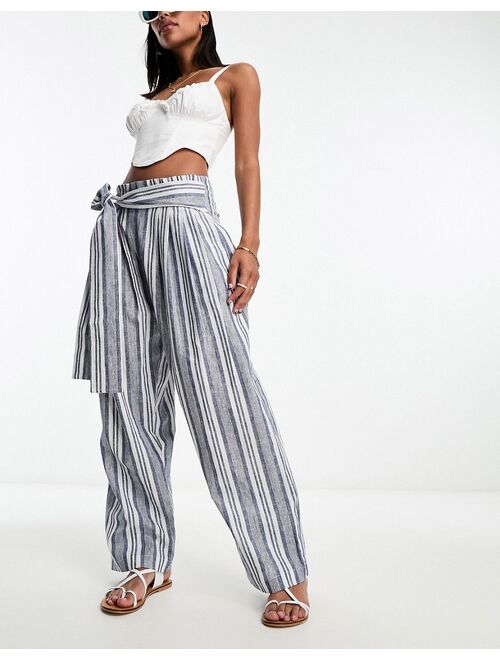 Native Youth paperbag tie waist pants in blue stripe