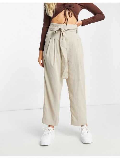 Urban Revivo paperbag waist pants in beige