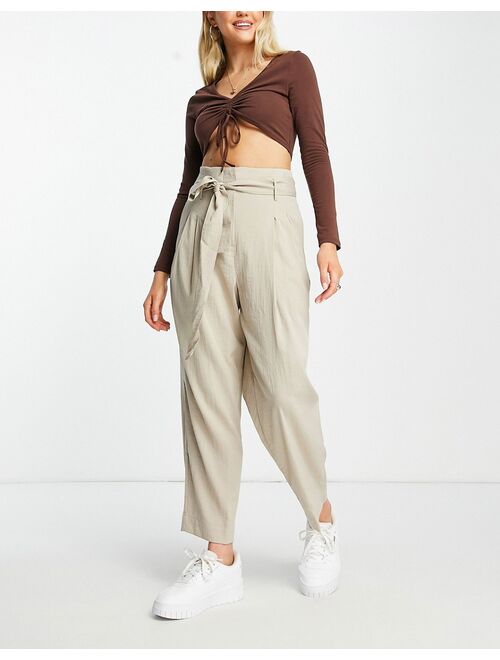 Urban Revivo paperbag waist pants in beige