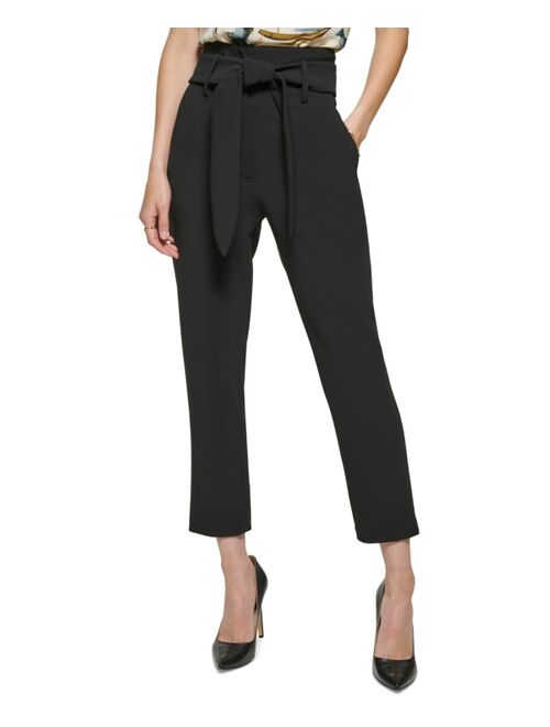 DKNY Women's Tie-Waist High-Rise Straigh-Fit Pants