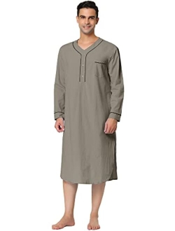 Lars Amadeus Men's Nightshirt Cotton Sleep Shirt Long Sleeves Henley Nightgown Sleepwear