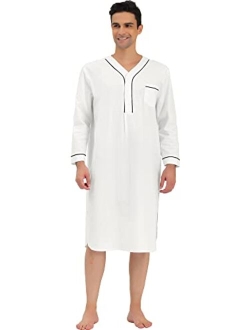 Lars Amadeus Men's Nightshirt Cotton Sleep Shirt Long Sleeves Henley Nightgown Sleepwear