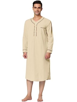 Lars Amadeus Men's Nightshirt Cotton Sleep Shirt Long Sleeves Henley Nightgown Sleepwear