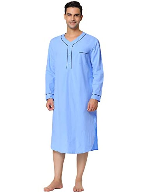 Lars Amadeus Men's Nightshirt Cotton Sleep Shirt Long Sleeves Henley Nightgown Sleepwear