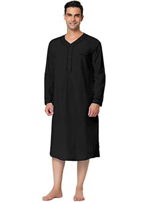 Lars Amadeus Men's Nightshirt Cotton Sleep Shirt Long Sleeves Henley Nightgown Sleepwear