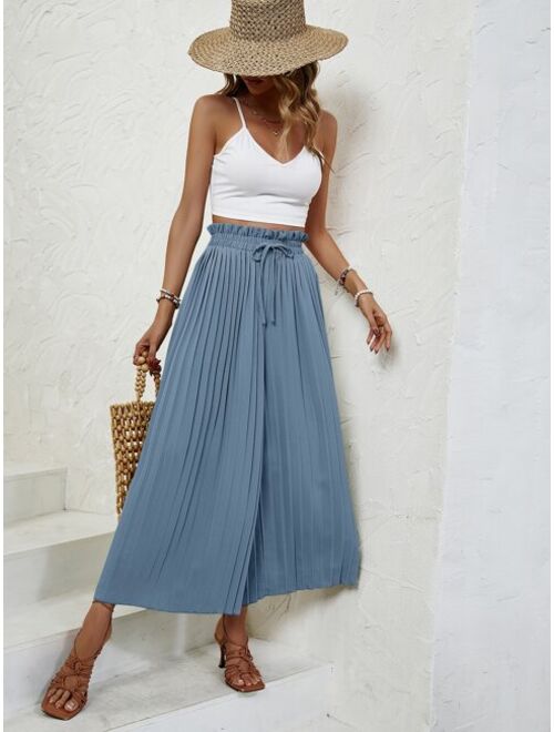 SHEIN VCAY Crop Cami Top Paperbag Waist Pleated Wide Leg Pants