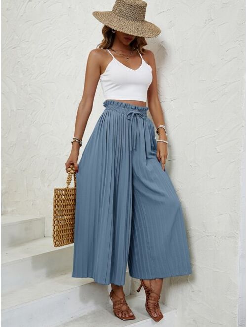 SHEIN VCAY Crop Cami Top Paperbag Waist Pleated Wide Leg Pants