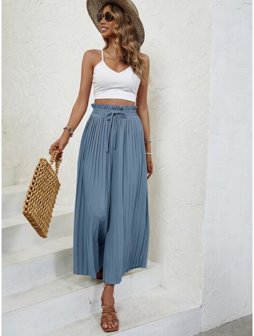 SHEIN VCAY Crop Cami Top Paperbag Waist Pleated Wide Leg Pants