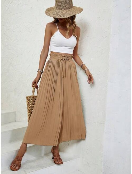 SHEIN VCAY Crop Cami Top Paperbag Waist Pleated Wide Leg Pants