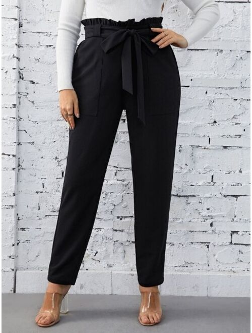 SHEIN Priv Plus Paperbag Waist Belted Pants