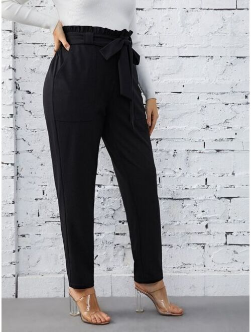 SHEIN Priv Plus Paperbag Waist Belted Pants