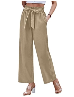 Zeagoo Women Long Lounge Pants with Pockets High Waisted Wide Leg Business Work Trousers Pant