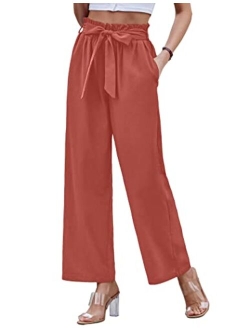 Zeagoo Women Long Lounge Pants with Pockets High Waisted Wide Leg Business Work Trousers Pant